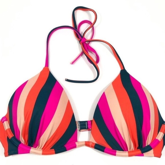Shade & Shore Striped Halter Bikini Top 34D - Picture 2 of 4